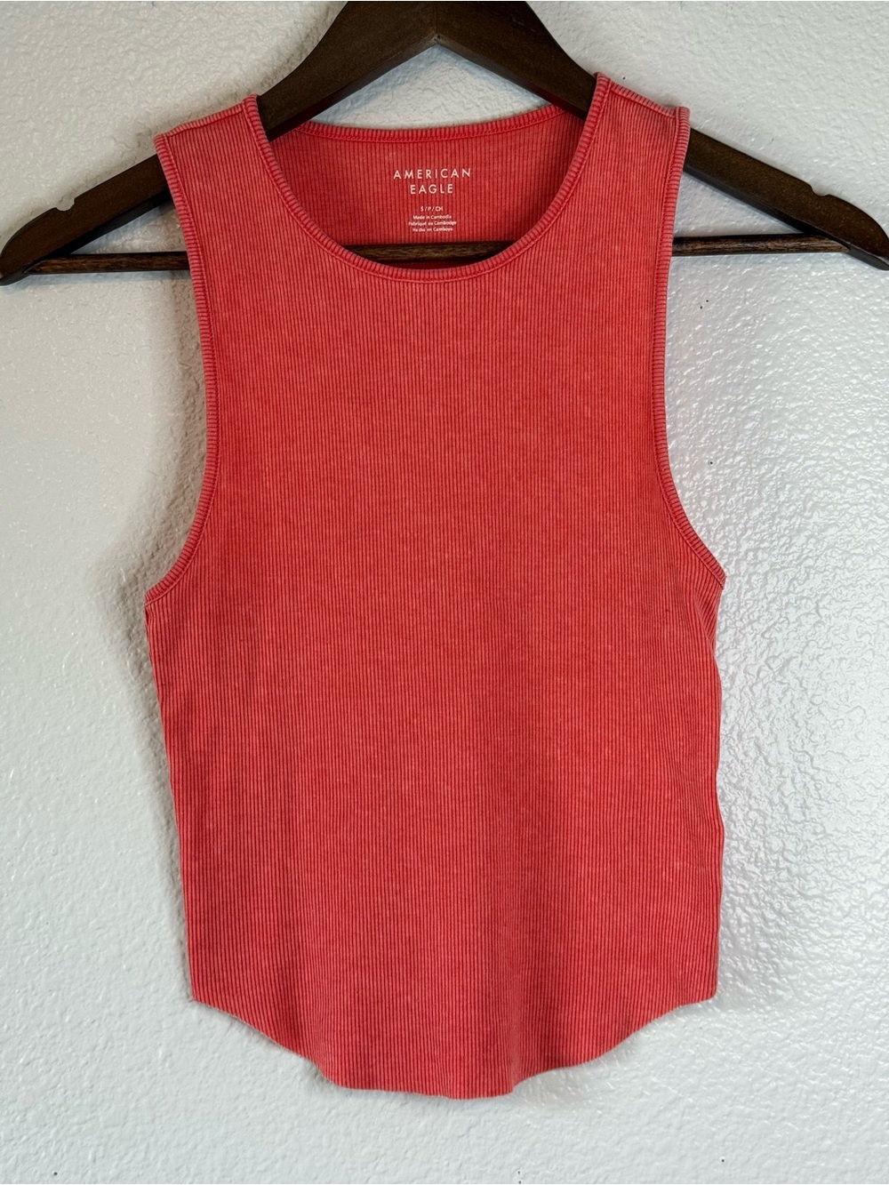 American Eagle Ribbed Tank Top Coral Pink Red Size Small